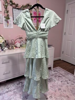 Altar'd State Mint Green Tiered Maxi Dress with V-Neck